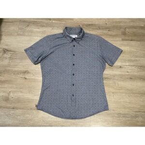 Mizzen + Main Mens Sz L Trim Standard Fit Blue Geometric Pattern Short Sleeve